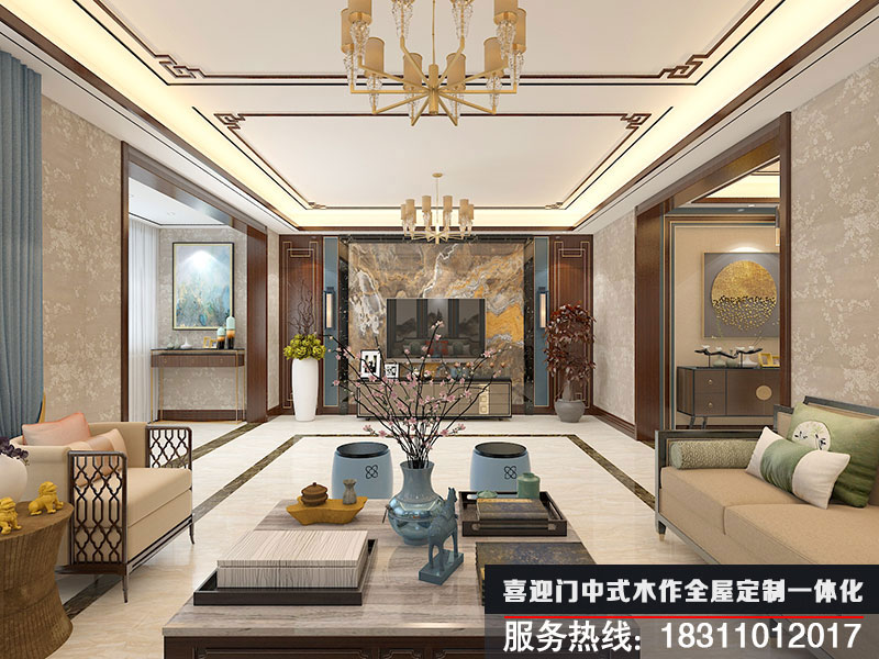 别墅极简约中式客厅设计效果图