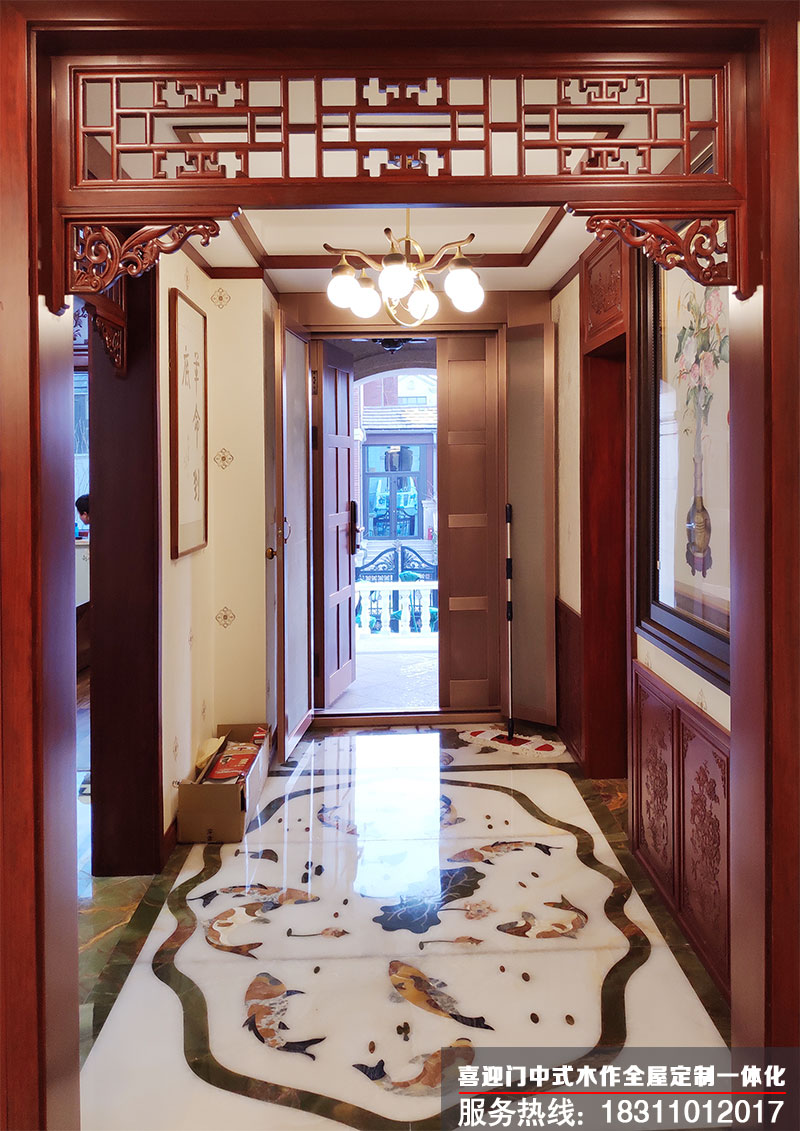 中式别墅门厅走廊挂落展示
