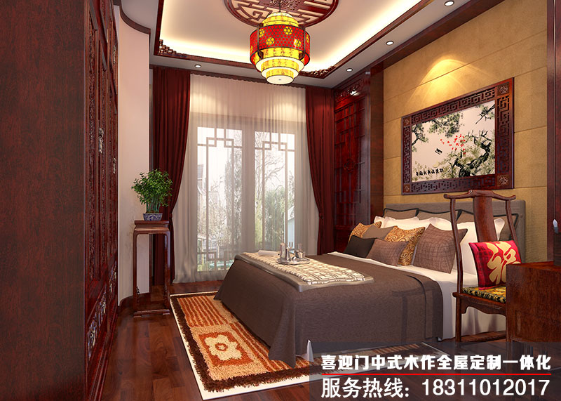 中式别墅二楼次卧室设计效果图
