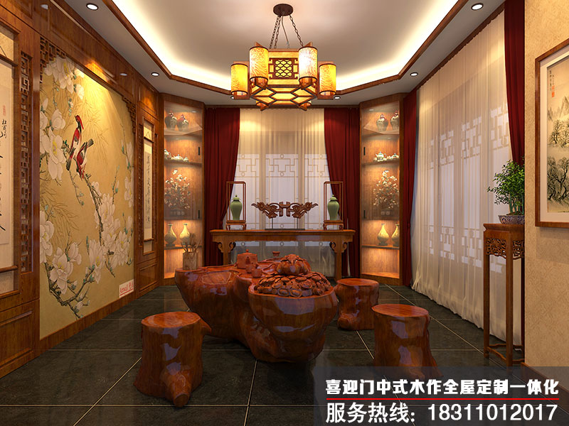 中式装修茶叶店茶室一空间装饰效果图