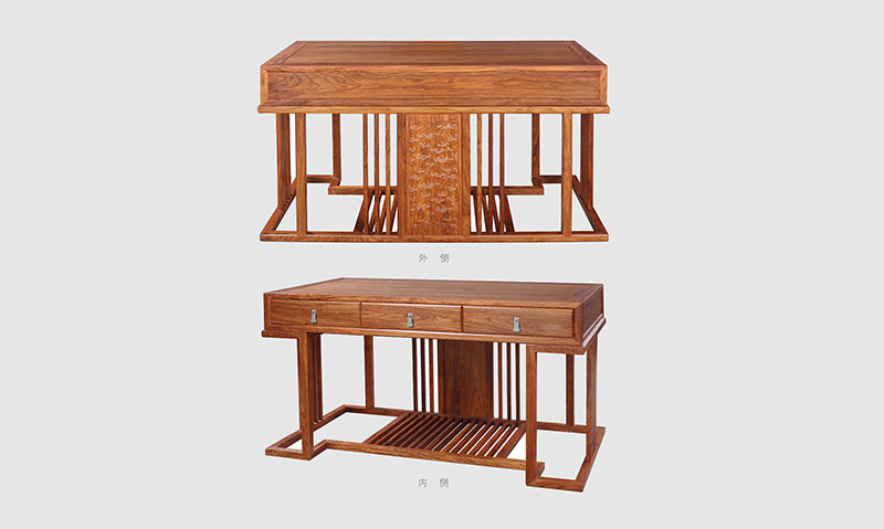  别墅中式家居书房装修实木书桌效果图