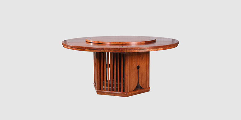 中式餐厅装修天地圆台餐桌红木家具效果图